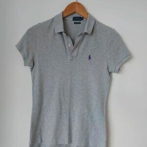 Ralph Lauren skinny polo shirt light grey womens size S UK 6-8 Excellent conditi